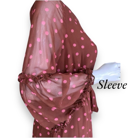 MAISON TARA CHIFFON BROWN WITH PINK POLKA DOT SHIRTWAIST DRESS. WOMEN’S SIZE 12 - Picture 6 of 13